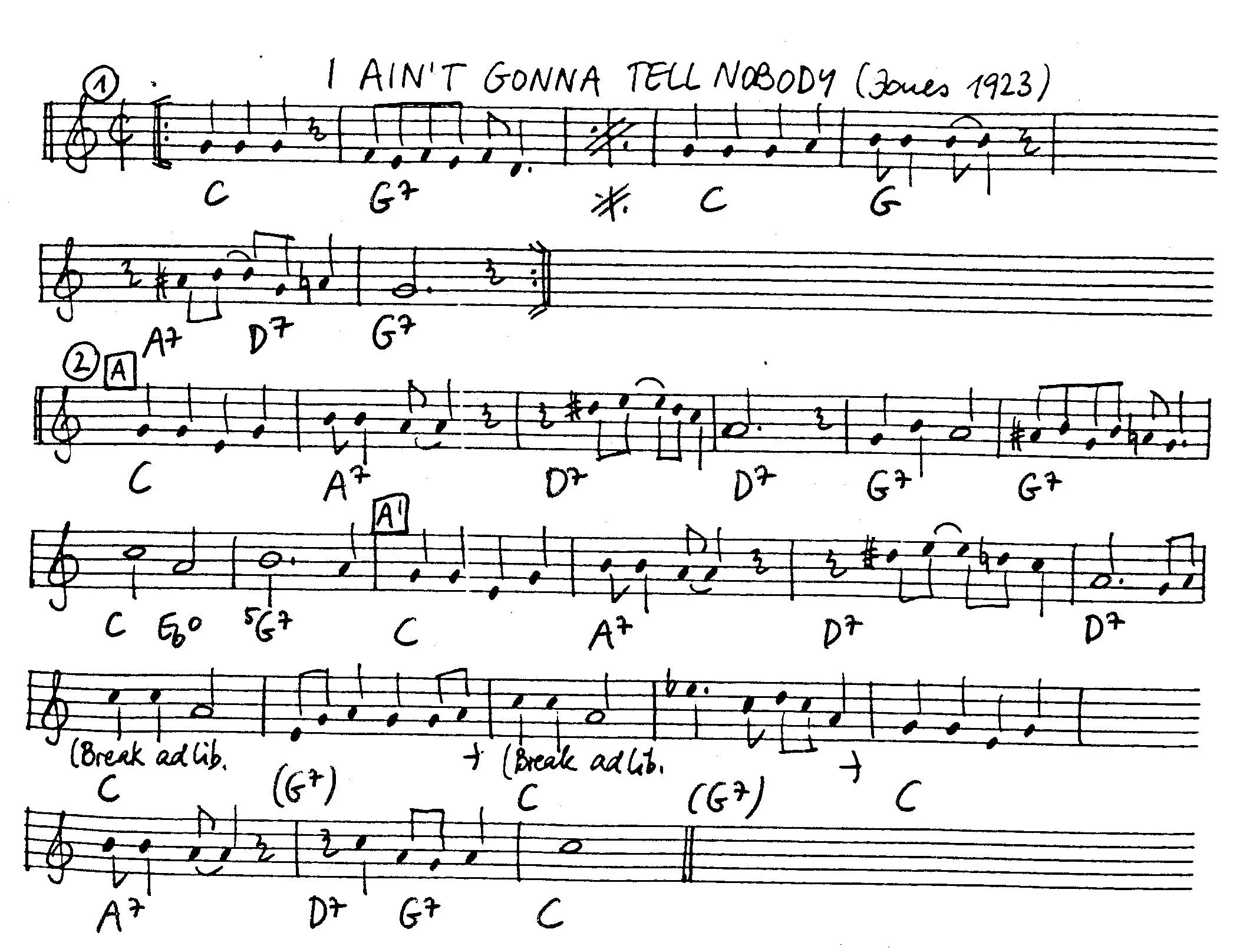 i ain't gonna tell nobody free jazz leadsheet - Courtesy of the Jungle Jazz Band